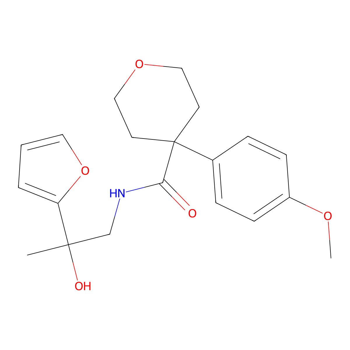 N-[2-(Furan-2-YL)-2-hydroxypropyl]-4-(4-methoxyphenyl)oxane-4-carboxamide molecular structure, CAS 1421494-81-6
