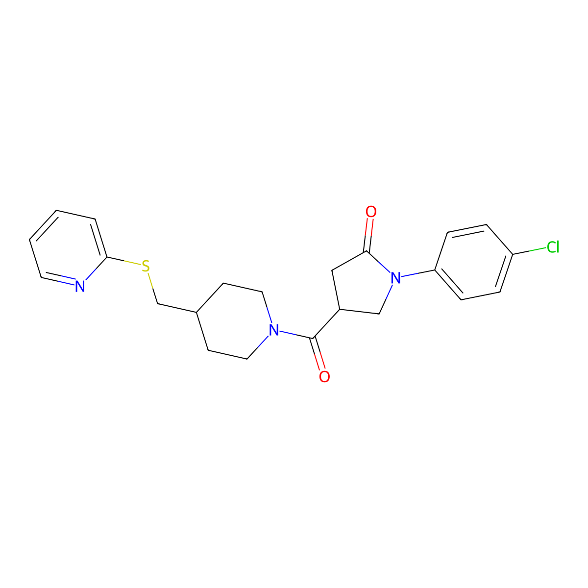 1-(4-Chlorophenyl)-4-(4-((pyridin-2-ylthio)methyl)piperidine-1-carbonyl)pyrrolidin-2-one molecular structure, CAS 1421494-92-9