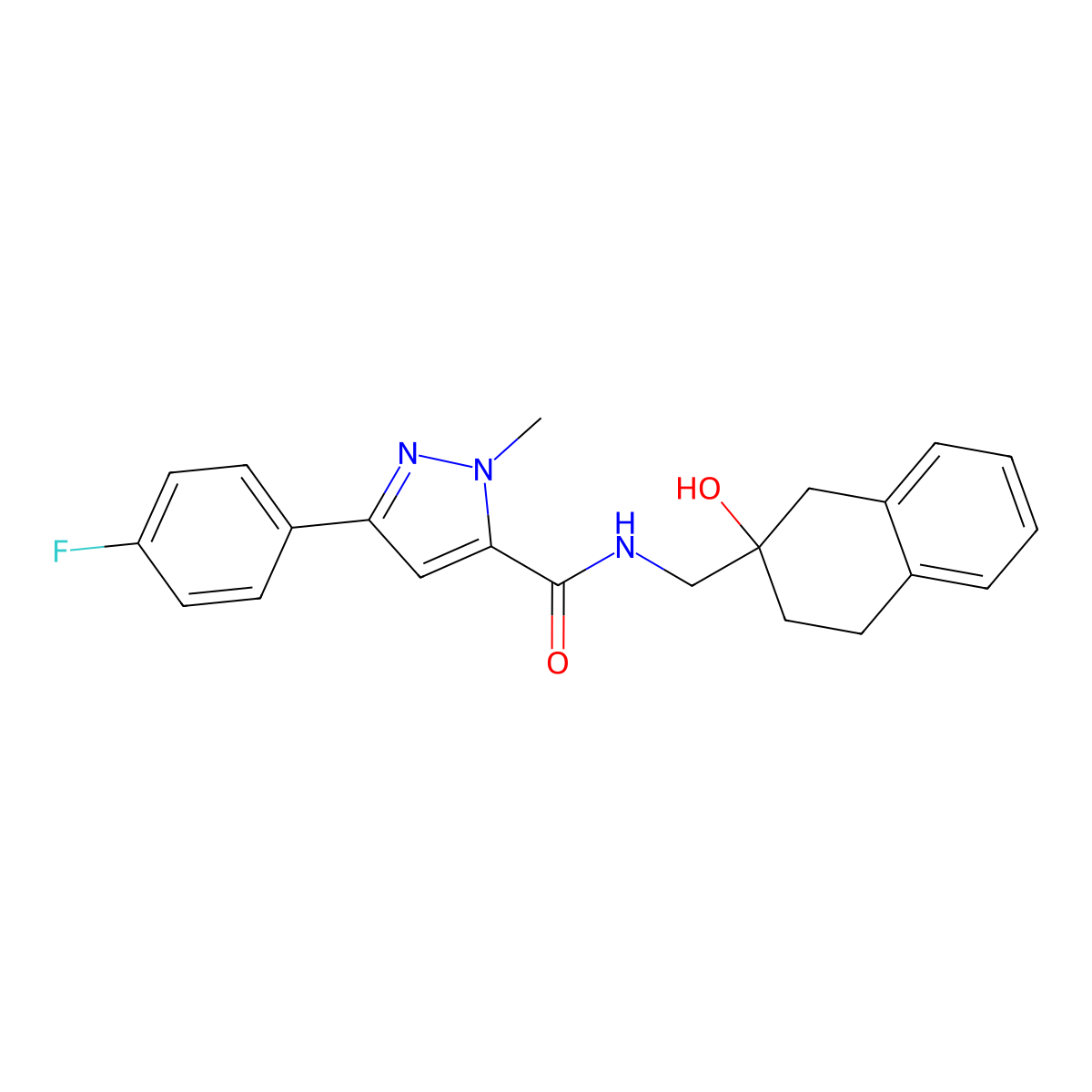 3-(4-fluorophenyl)-N-[(2-hydroxy-1,2,3,4-tetrahydronaphthalen-2-yl)methyl]-1-methyl-1H-pyrazole-5-carboxamide molecular structure, CAS 1421495-02-4