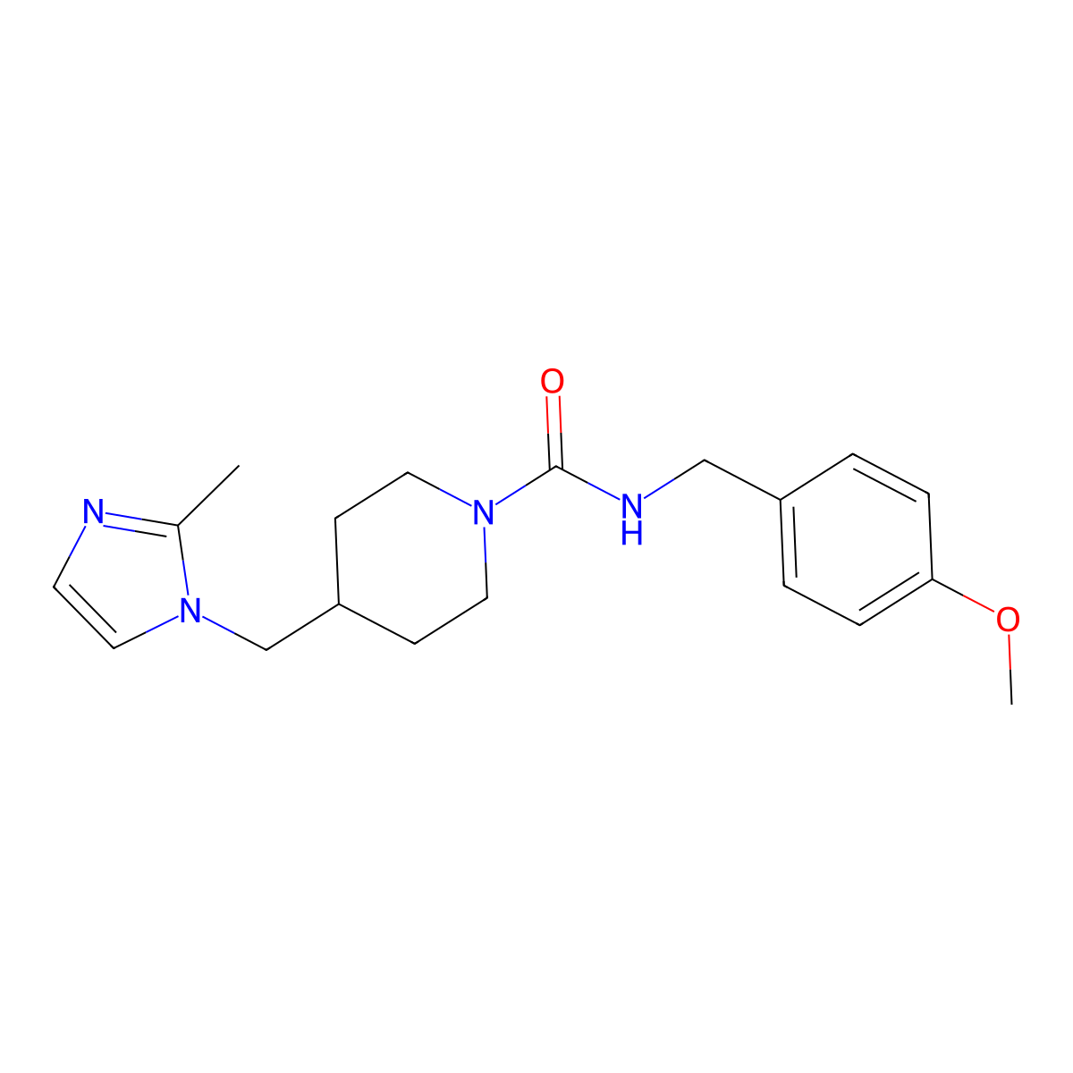 N-(4-methoxybenzyl)-4-((2-methyl-1H-imidazol-1-yl)methyl)piperidine-1-carboxamide molecular structure, CAS 1421495-04-6