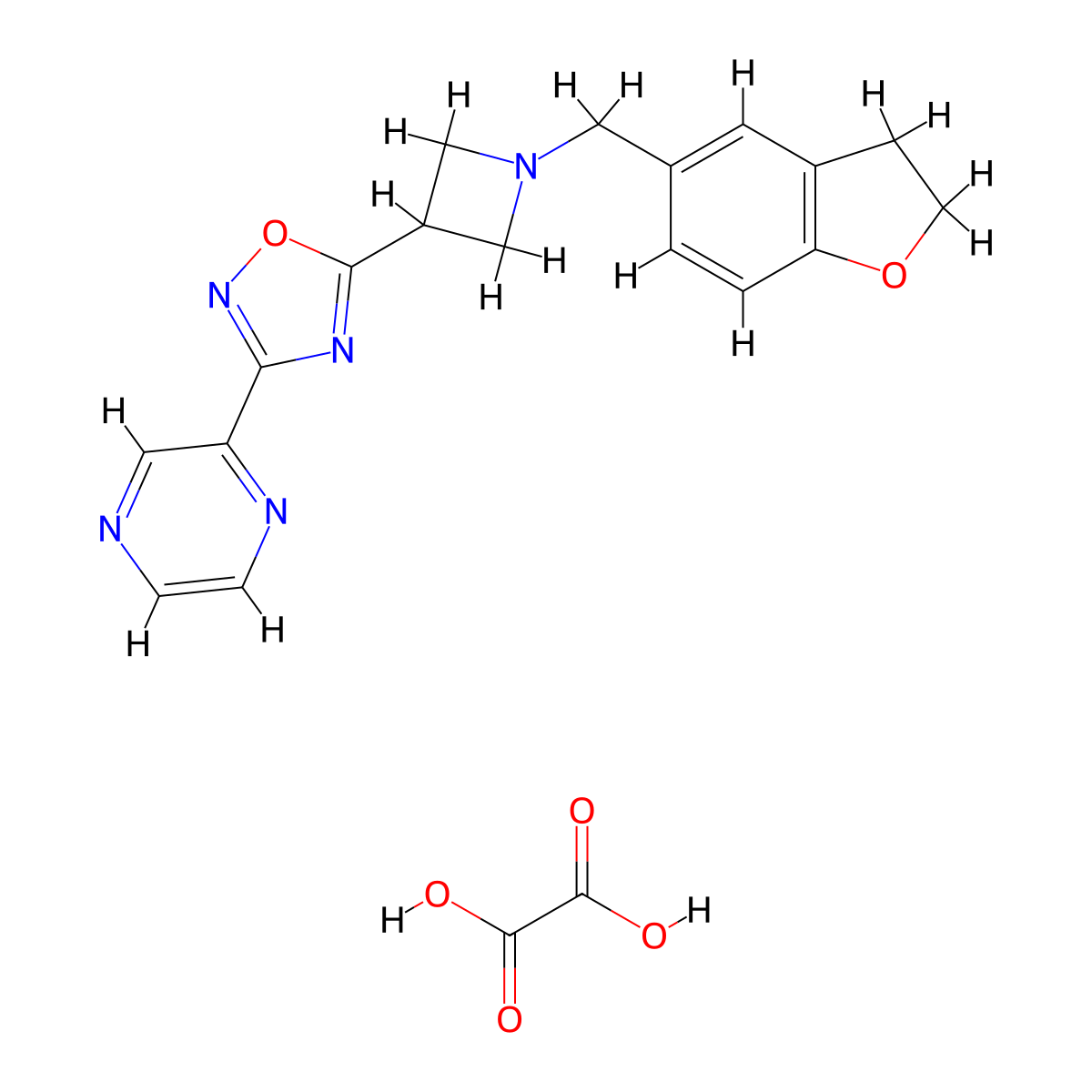 5-(1-((2,3-Dihydrobenzofuran-5-yl)methyl)azetidin-3-yl)-3-(pyrazin-2-yl)-1,2,4-oxadiazole oxalate molecular structure, CAS 1421495-05-7