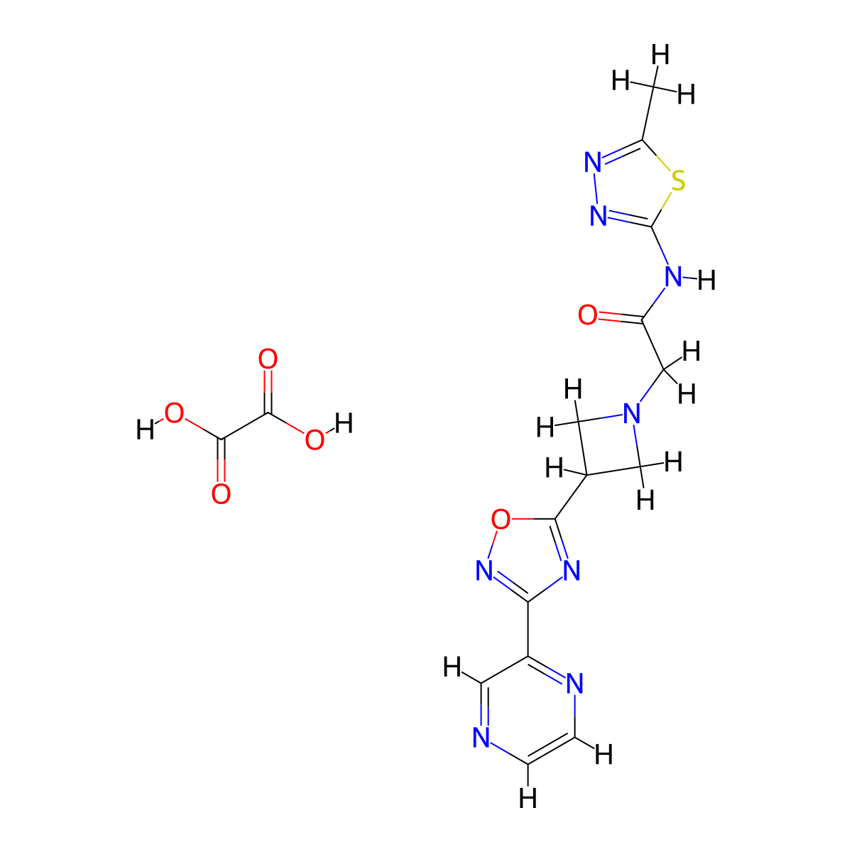 N-(5-methyl-1,3,4-thiadiazol-2-yl)-2-(3-(3-(pyrazin-2-yl)-1,2,4-oxadiazol-5-yl)azetidin-1-yl)acetamide oxalate molecular structure, CAS 1421495-14-8