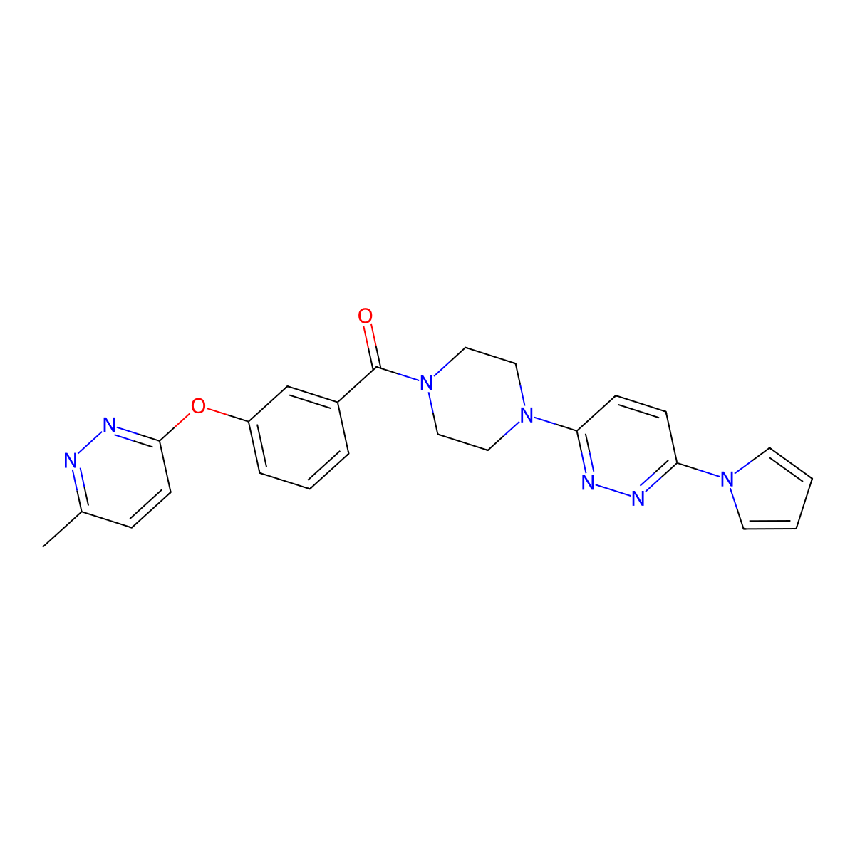 (4-(6-(1H-pyrrol-1-yl)pyridazin-3-yl)piperazin-1-yl)(3-((6-methylpyridazin-3-yl)oxy)phenyl)methanone molecular structure, CAS 1421495-30-8