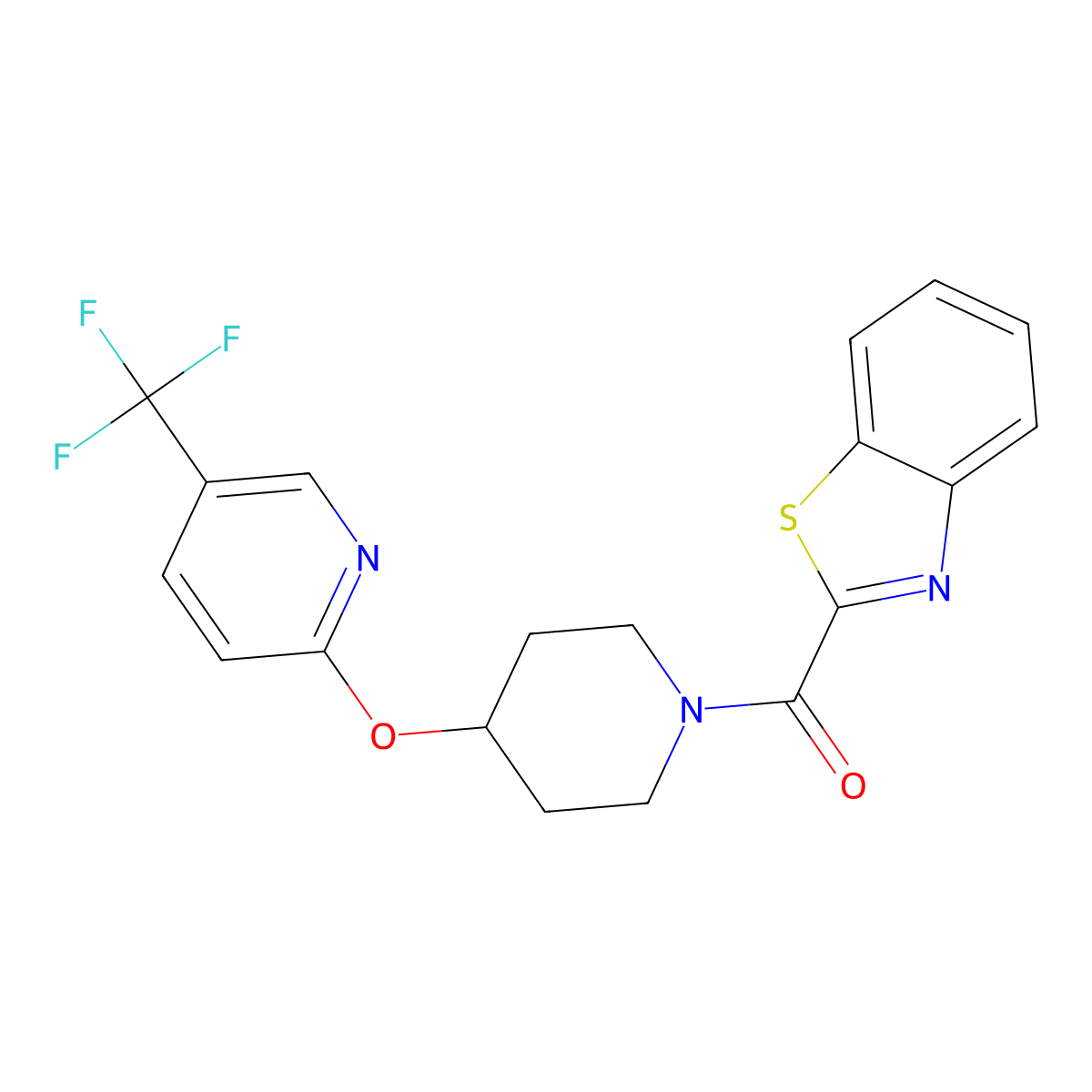 Benzo[d]thiazol-2-yl(4-((5-(trifluoromethyl)pyridin-2-yl)oxy)piperidin-1-yl)methanone molecular structure, CAS 1421496-44-7