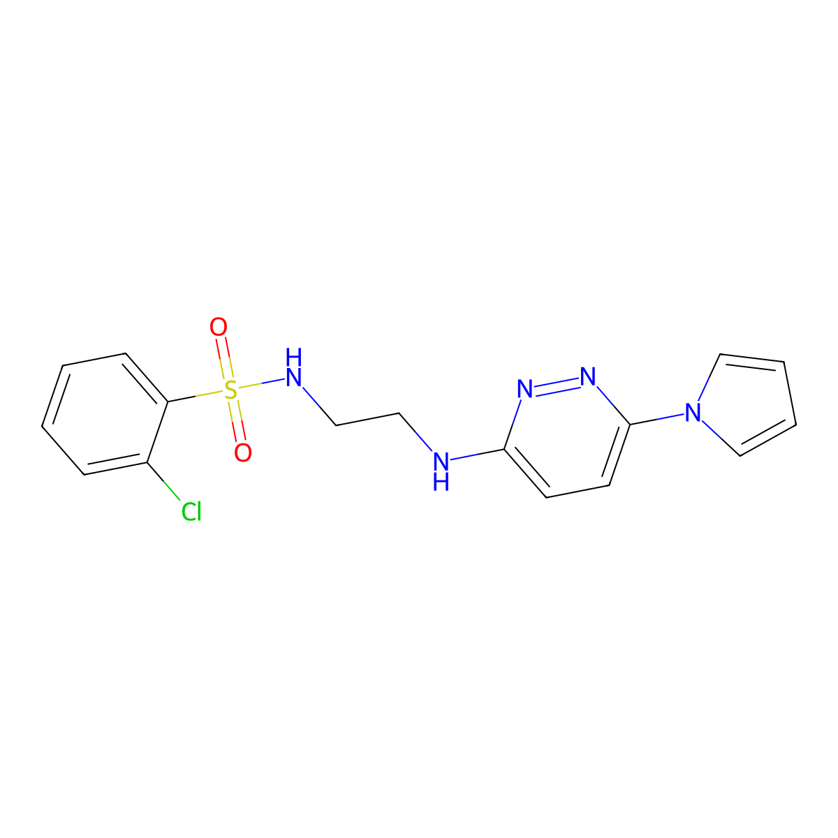 N-(2-((6-(1H-pyrrol-1-yl)pyridazin-3-yl)amino)ethyl)-2-chlorobenzenesulfonamide molecular structure, CAS 1421496-45-8