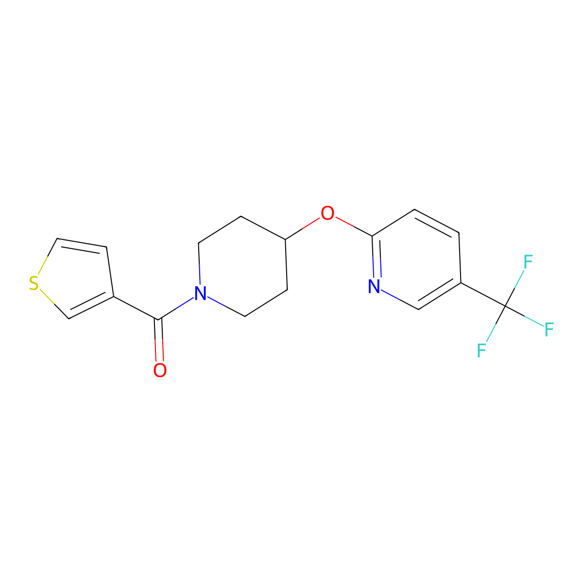 Thiophen-3-yl(4-((5-(trifluoromethyl)pyridin-2-yl)oxy)piperidin-1-yl)methanone molecular structure, CAS 1421496-49-2