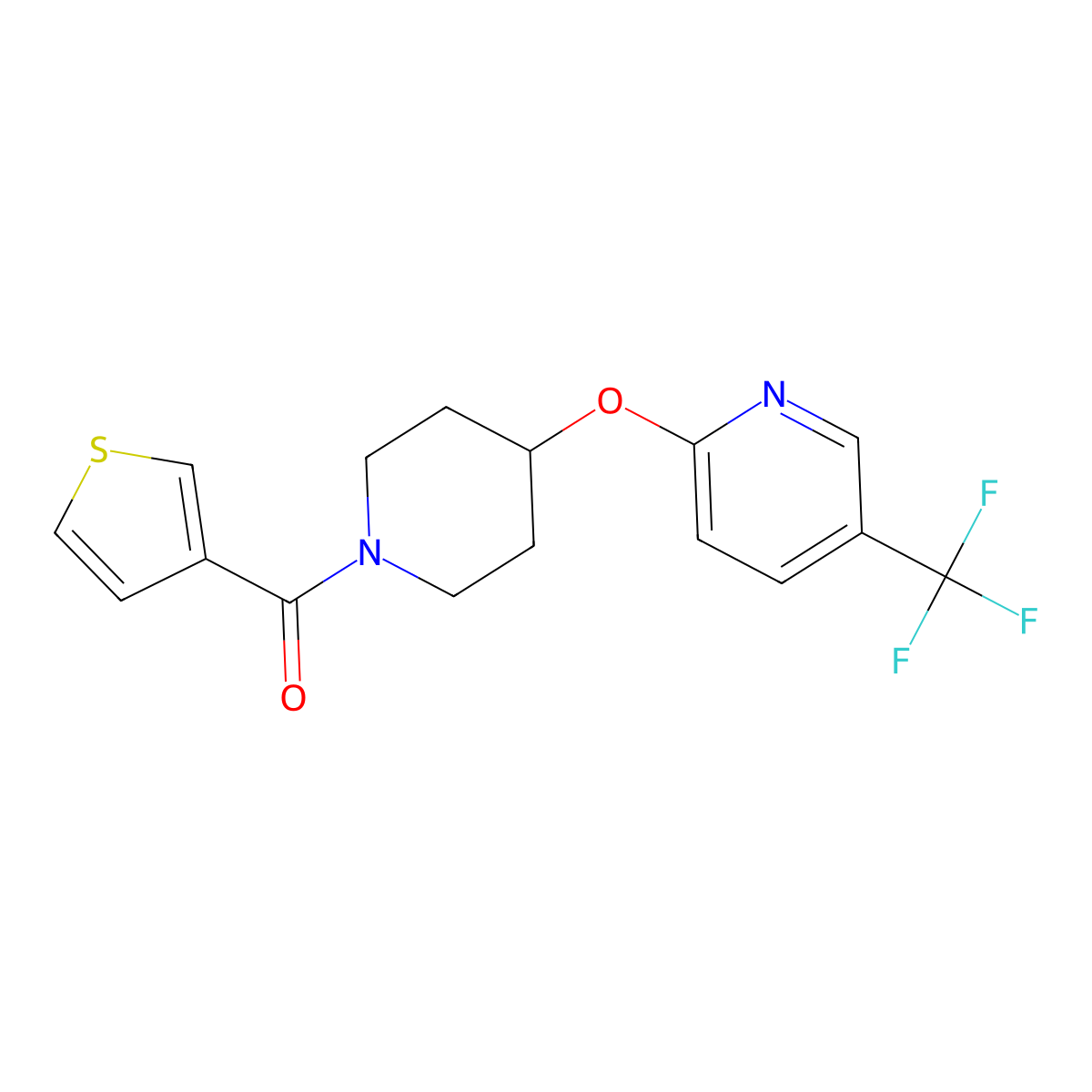 Thiophen-3-yl(4-((5-(trifluoromethyl)pyridin-2-yl)oxy)piperidin-1-yl)methanone molecular structure, CAS 1421496-49-2