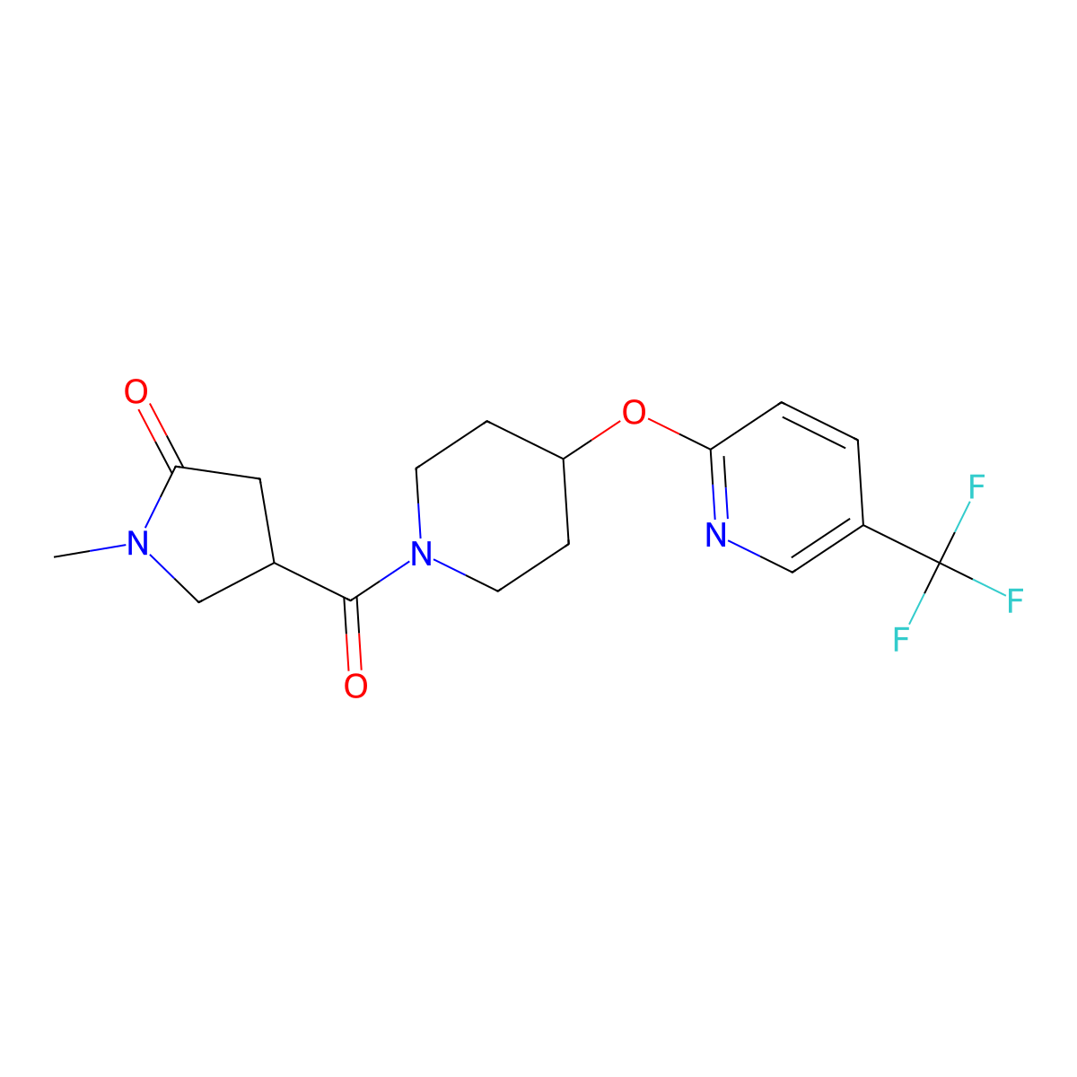 1-Methyl-4-(4-{[5-(trifluoromethyl)pyridin-2-YL]oxy}piperidine-1-carbonyl)pyrrolidin-2-one molecular structure, CAS 1421496-57-2