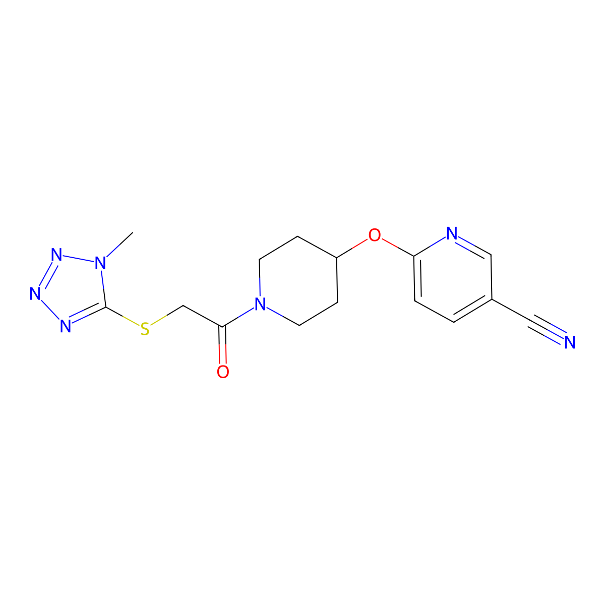 6-((1-(2-((1-methyl-1H-tetrazol-5-yl)thio)acetyl)piperidin-4-yl)oxy)nicotinonitrile molecular structure, CAS 1421496-66-3