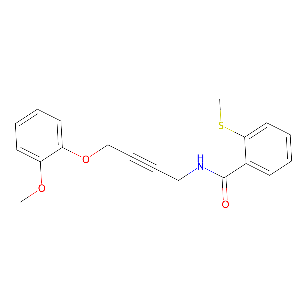 N-(4-(2-methoxyphenoxy)but-2-yn-1-yl)-2-(methylthio)benzamide molecular structure, CAS 1421496-70-9