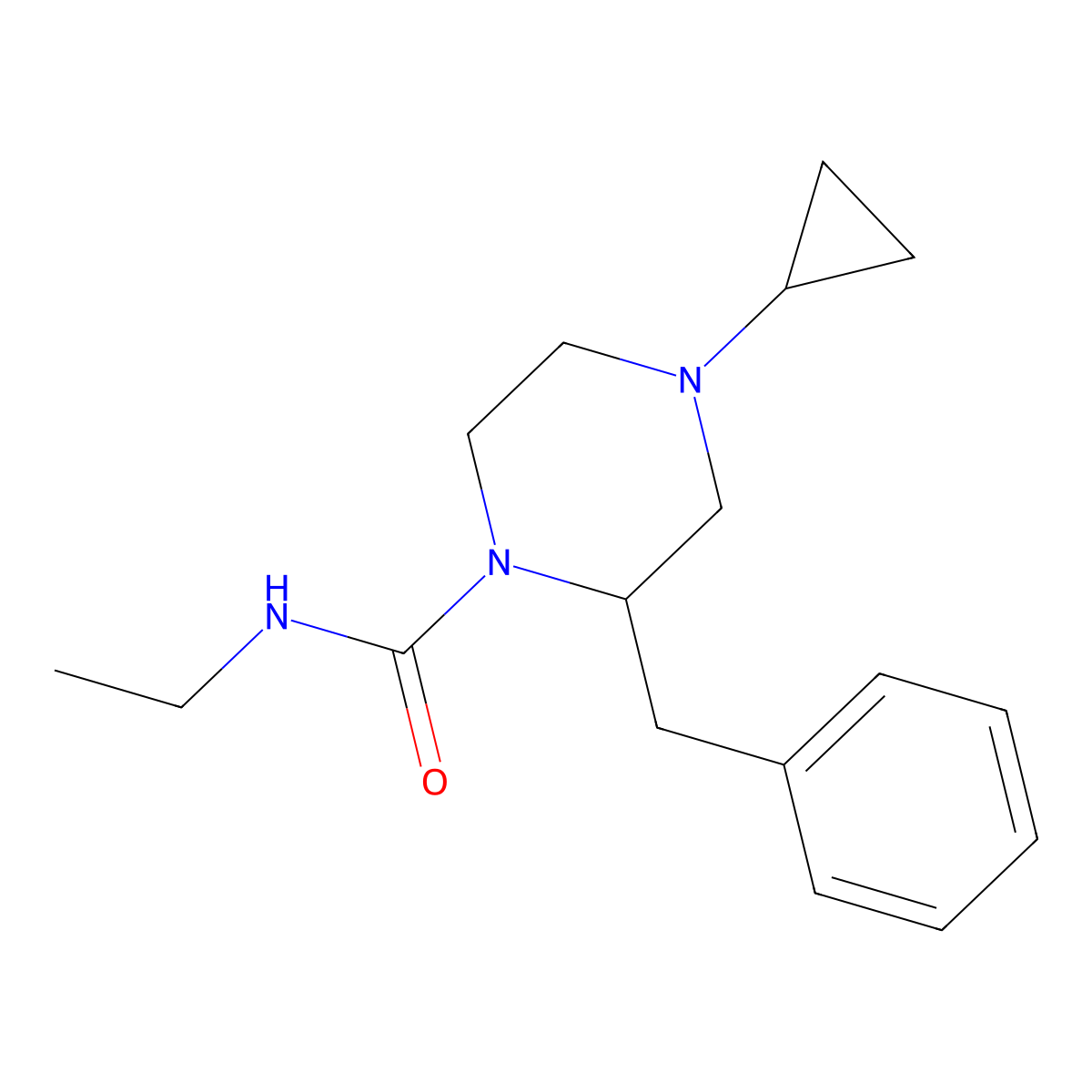 2-benzyl-4-cyclopropyl-N-ethylpiperazine-1-carboxamide molecular structure, CAS 1421496-72-1