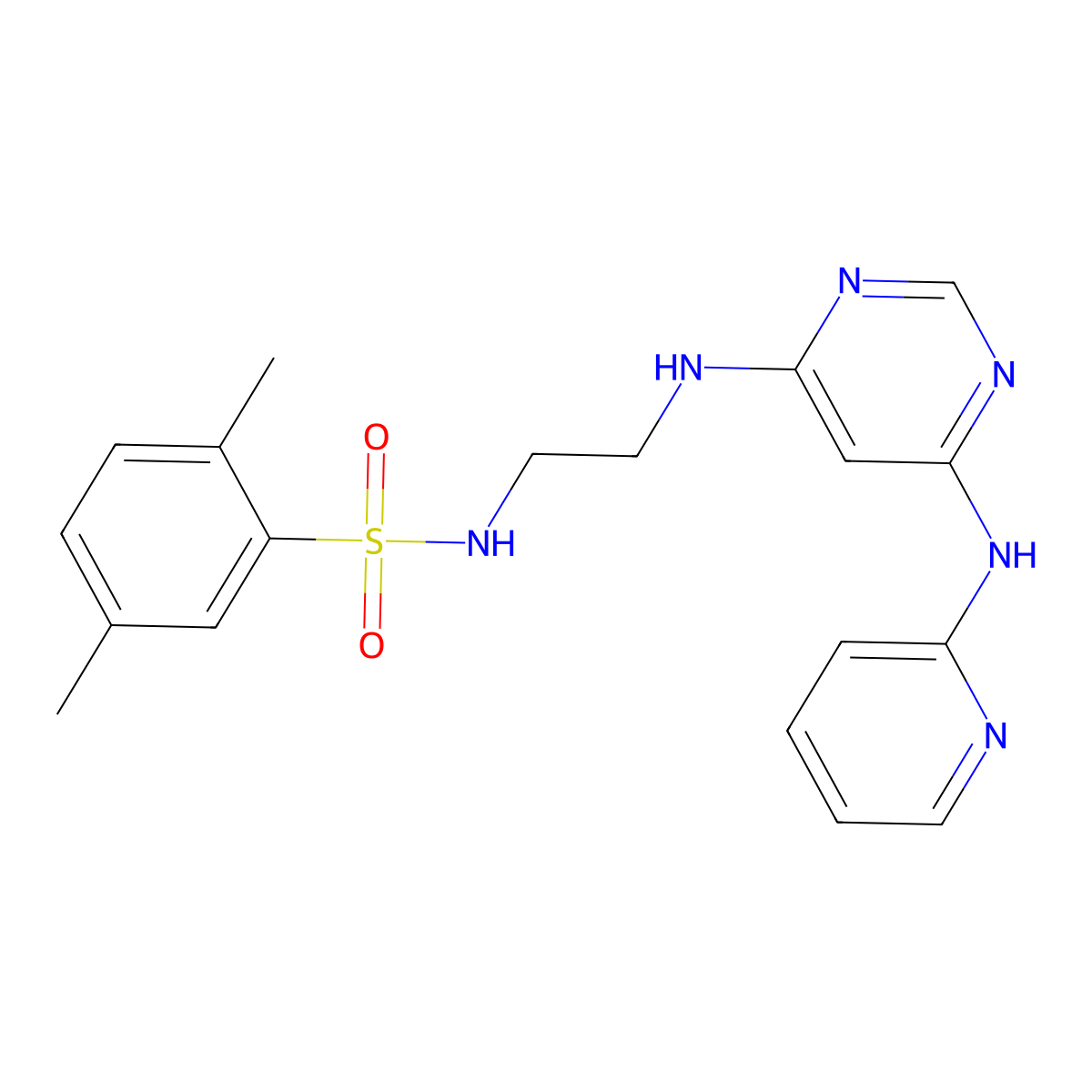2,5-dimethyl-N-(2-((6-(pyridin-2-ylamino)pyrimidin-4-yl)amino)ethyl)benzenesulfonamide molecular structure, CAS 1421496-74-3