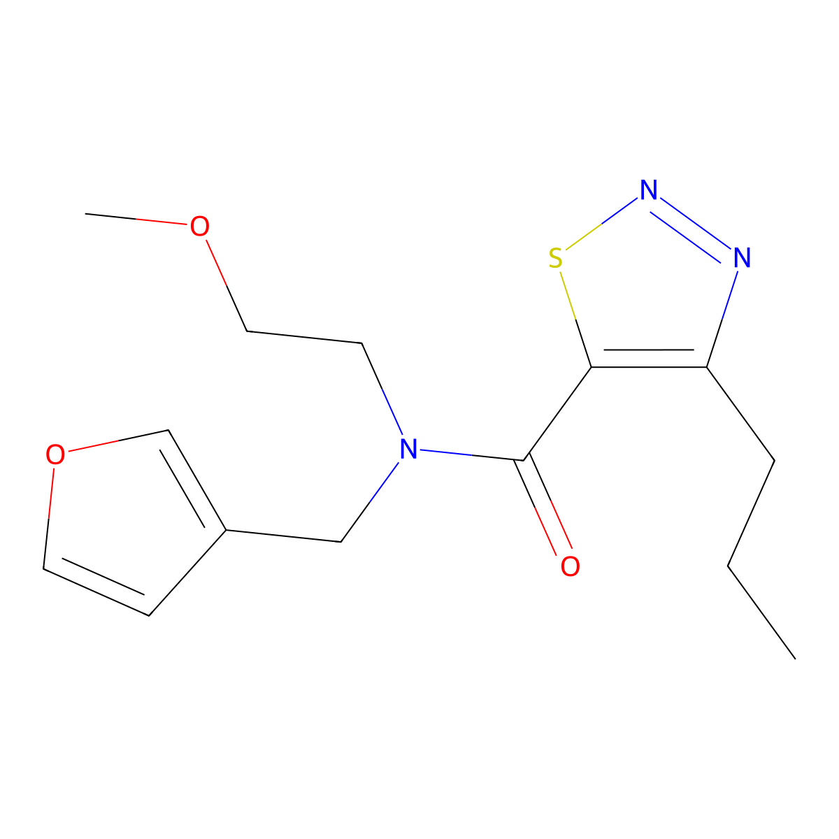 N-(furan-3-ylmethyl)-N-(2-methoxyethyl)-4-propyl-1,2,3-thiadiazole-5-carboxamide molecular structure, CAS 1421496-76-5