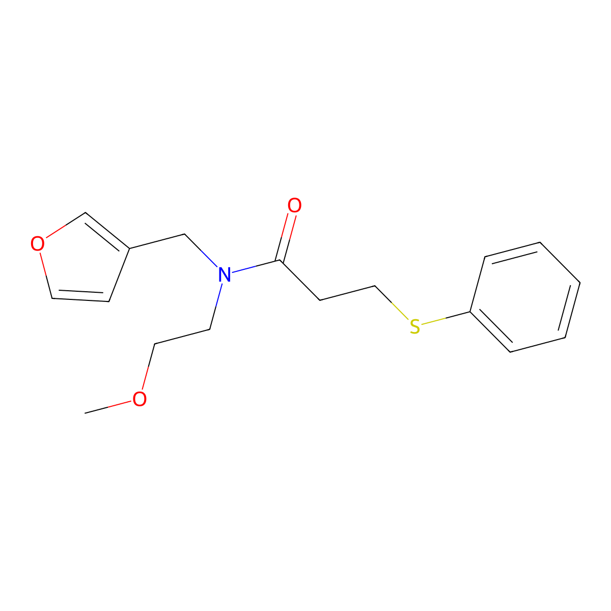 N-(furan-3-ylmethyl)-N-(2-methoxyethyl)-3-(phenylthio)propanamide molecular structure, CAS 1421496-80-1