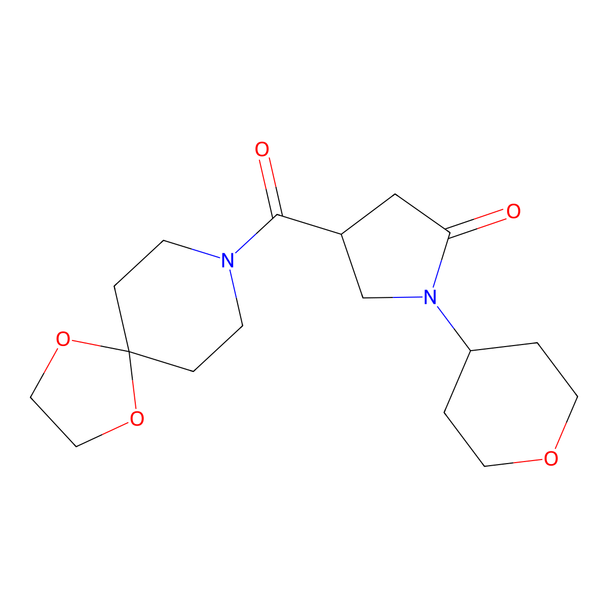 4-(1,4-dioxa-8-azaspiro[4.5]decane-8-carbonyl)-1-(tetrahydro-2H-pyran-4-yl)pyrrolidin-2-one molecular structure, CAS 1421496-82-3