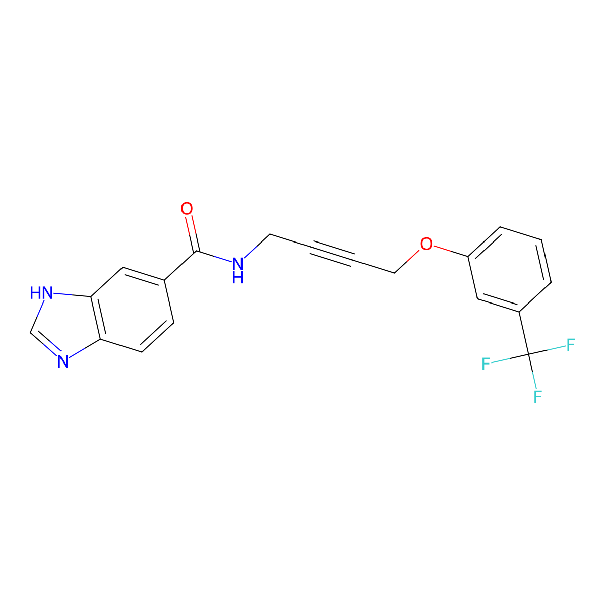 N-(4-(3-(trifluoromethyl)phenoxy)but-2-yn-1-yl)-1H-benzo[d]imidazole-5-carboxamide molecular structure, CAS 1421496-83-4