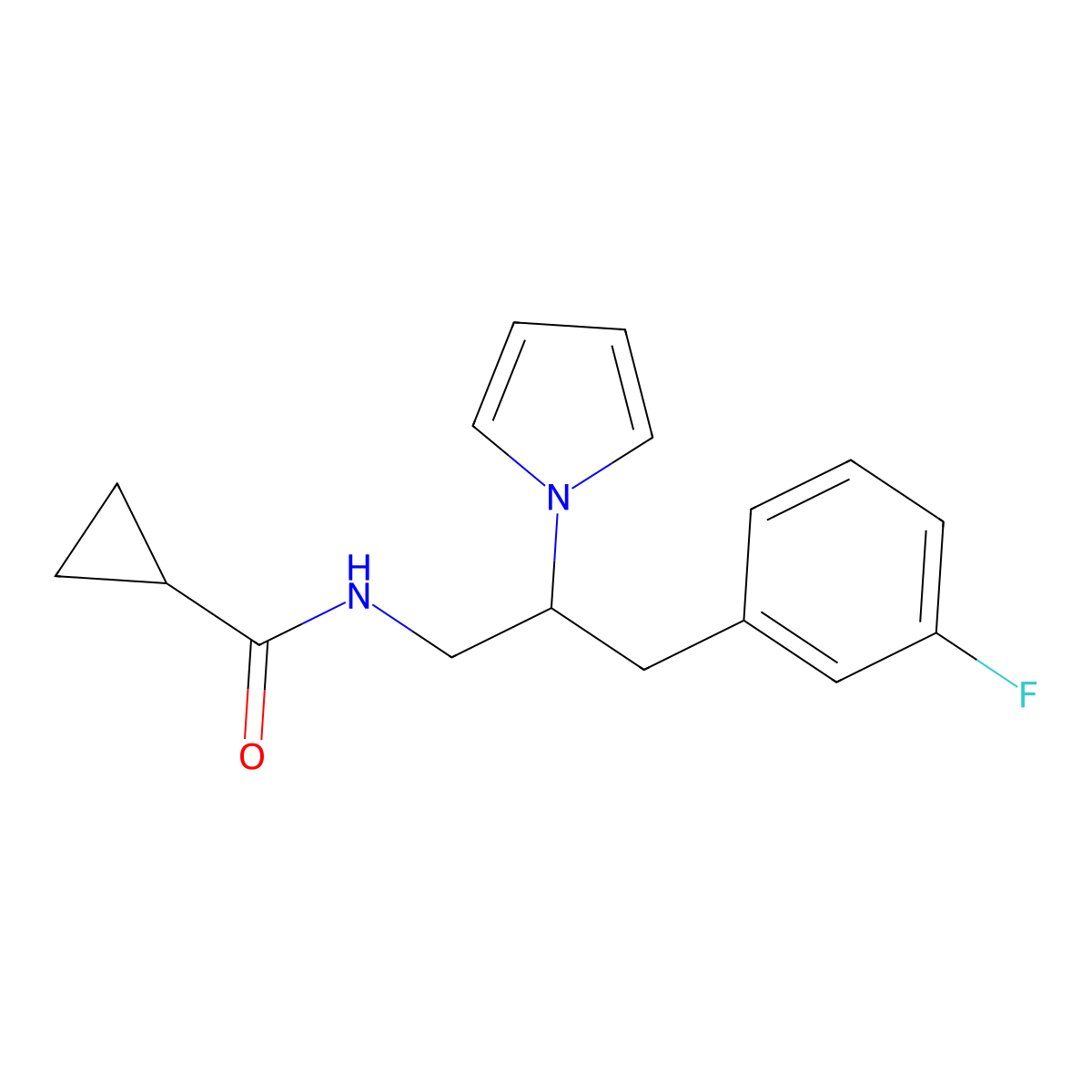 N-(3-(3-fluorophenyl)-2-(1H-pyrrol-1-yl)propyl)cyclopropanecarboxamide molecular structure, CAS 1421496-85-6