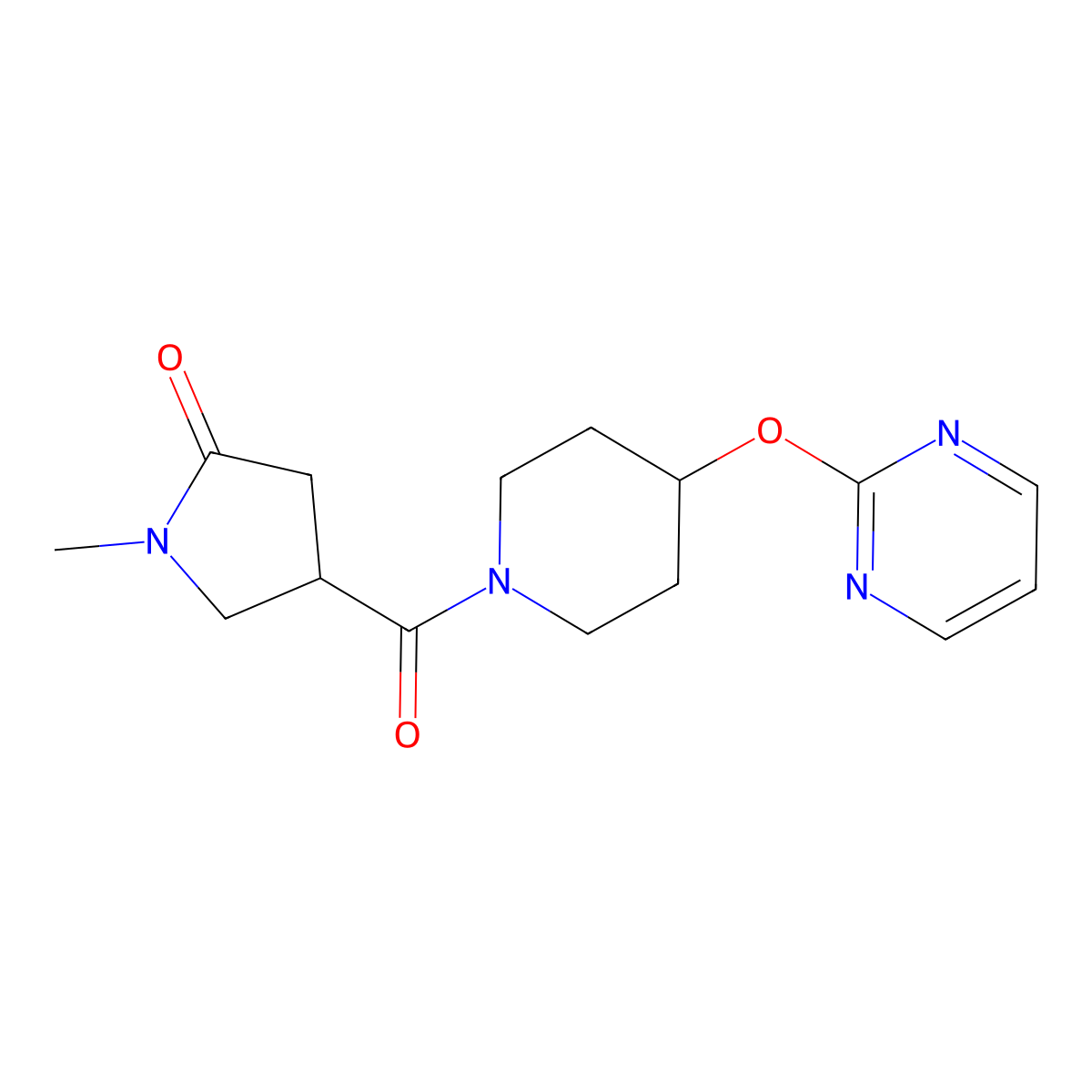 1-Methyl-4-(4-(pyrimidin-2-yloxy)piperidine-1-carbonyl)pyrrolidin-2-one molecular structure, CAS 1421496-86-7
