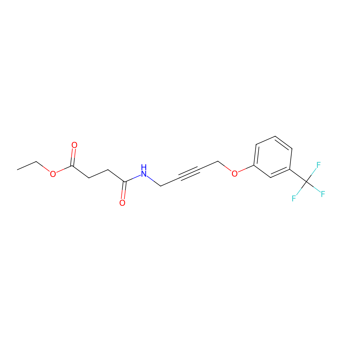 Ethyl 4-oxo-4-((4-(3-(trifluoromethyl)phenoxy)but-2-yn-1-yl)amino)butanoate molecular structure, CAS 1421496-89-0