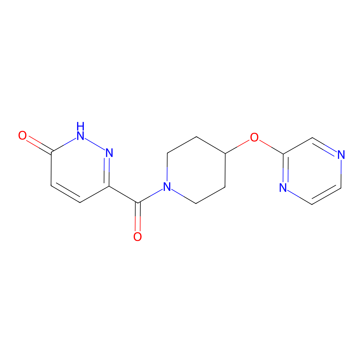 6-(4-(pyrazin-2-yloxy)piperidine-1-carbonyl)pyridazin-3(2H)-one molecular structure, CAS 1421496-92-5