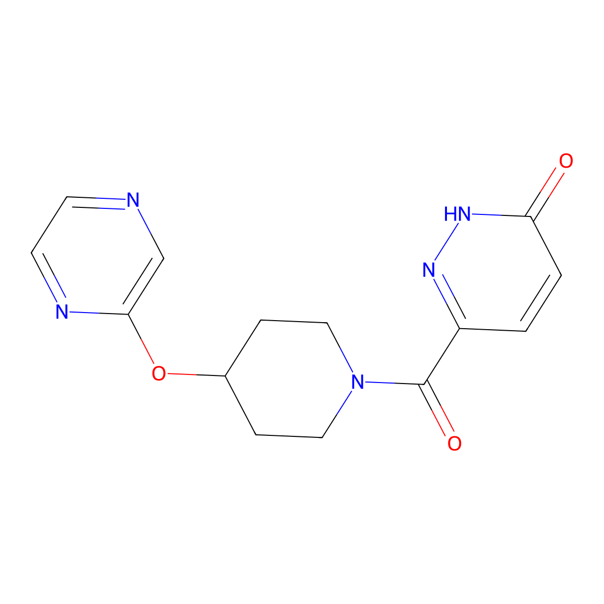 6-(4-(pyrazin-2-yloxy)piperidine-1-carbonyl)pyridazin-3(2H)-one molecular structure, CAS 1421496-92-5