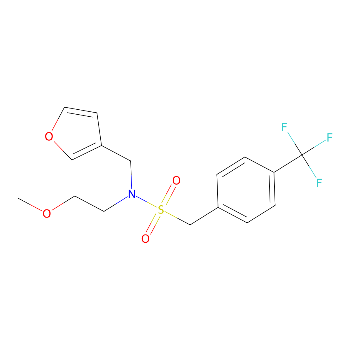 N-(furan-3-ylmethyl)-N-(2-methoxyethyl)-1-(4-(trifluoromethyl)phenyl)methanesulfonamide molecular structure, CAS 1421496-97-0