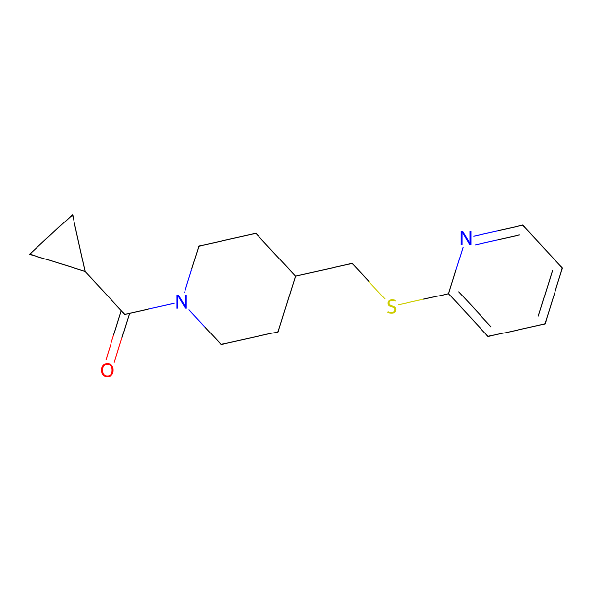 Cyclopropyl(4-((pyridin-2-ylthio)methyl)piperidin-1-yl)methanone molecular structure, CAS 1421497-02-0