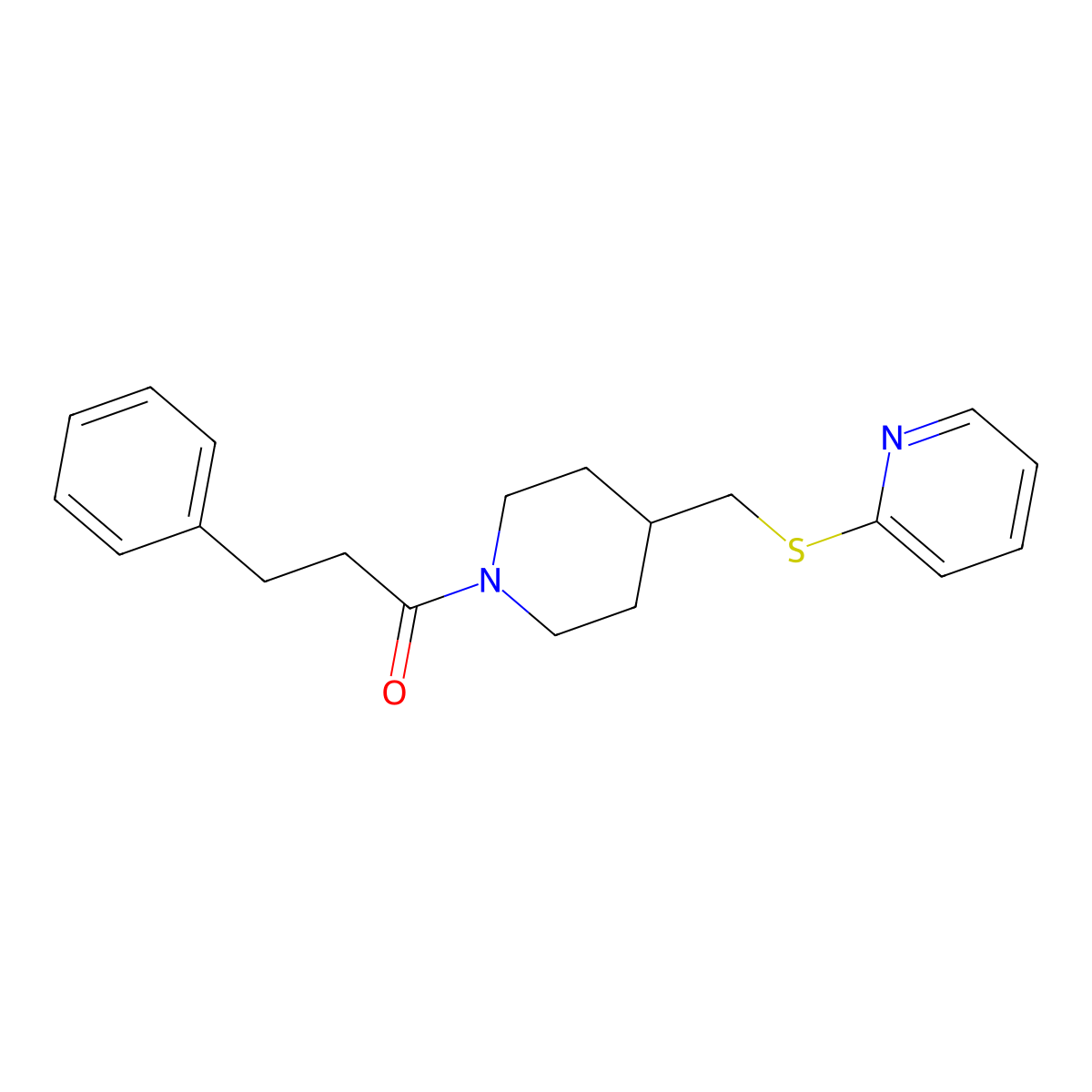 3-Phenyl-1-(4-((pyridin-2-ylthio)methyl)piperidin-1-yl)propan-1-one molecular structure, CAS 1421497-08-6