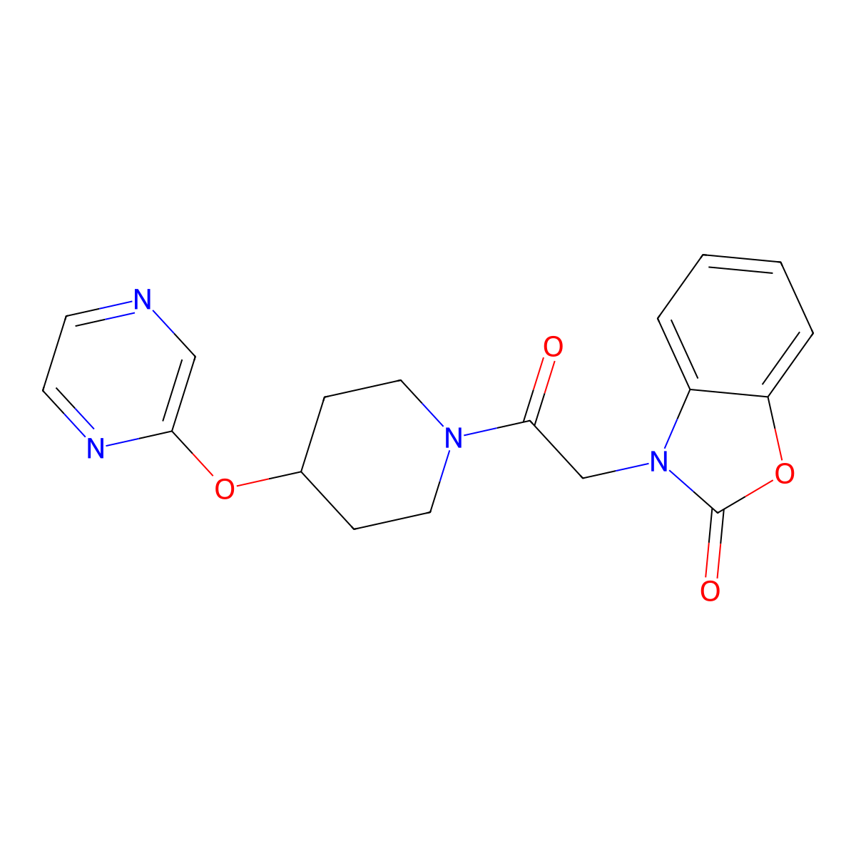 3-(2-oxo-2-(4-(pyrazin-2-yloxy)piperidin-1-yl)ethyl)benzo[d]oxazol-2(3H)-one molecular structure, CAS 1421497-14-4