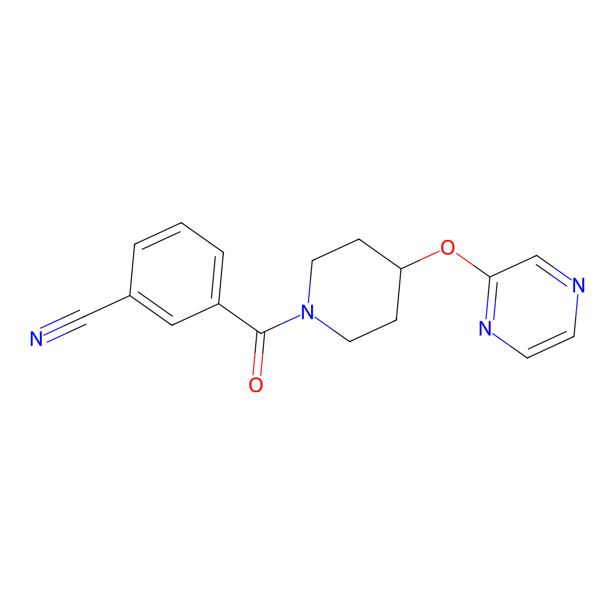 3-[4-(Pyrazin-2-yloxy)piperidine-1-carbonyl]benzonitrile molecular structure, CAS 1421497-25-7