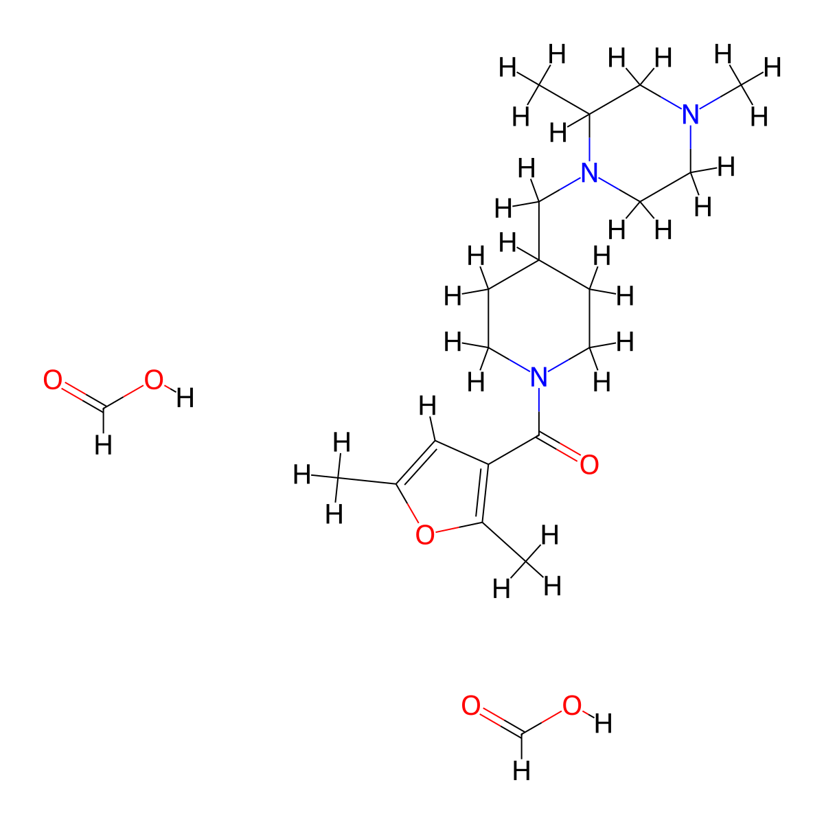(2,5-Dimethylfuran-3-yl)(4-((2,4-dimethylpiperazin-1-yl)methyl)piperidin-1-yl)methanone diformate molecular structure, CAS 1421497-30-4