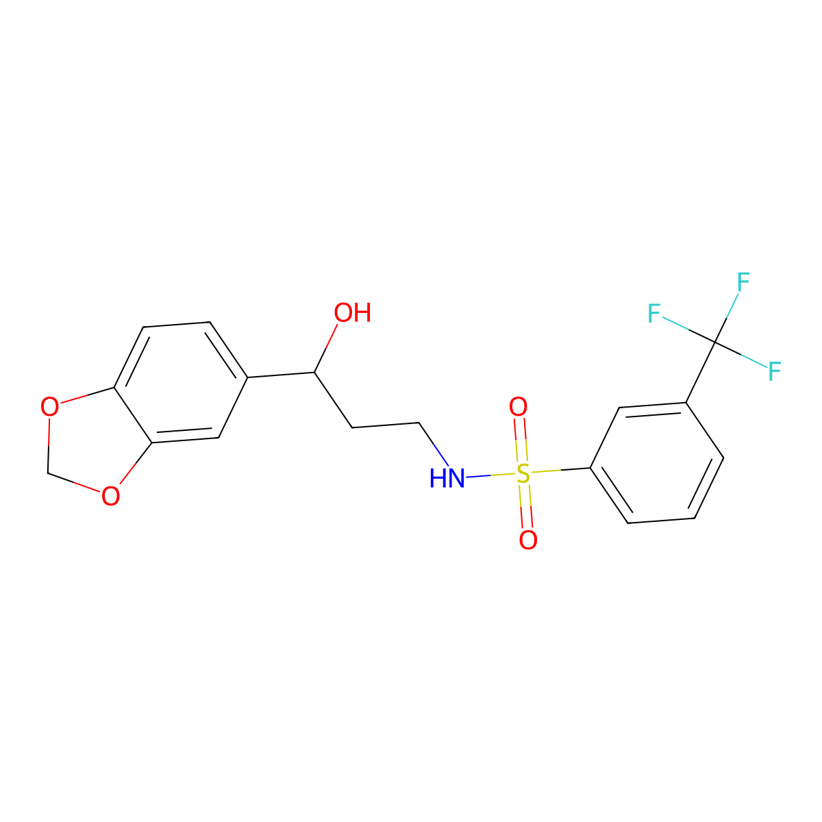 N-(3-(benzo[d][1,3]dioxol-5-yl)-3-hydroxypropyl)-3-(trifluoromethyl)benzenesulfonamide molecular structure, CAS 1421497-34-8