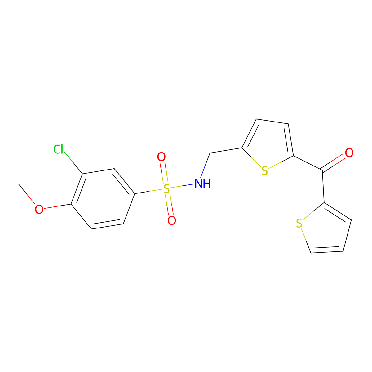 3-chloro-4-methoxy-N-((5-(thiophene-2-carbonyl)thiophen-2-yl)methyl)benzenesulfonamide molecular structure, CAS 1421497-35-9