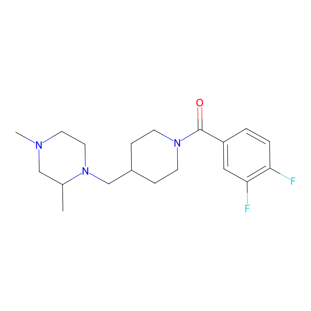(3,4-Difluorophenyl)(4-((2,4-dimethylpiperazin-1-yl)methyl)piperidin-1-yl)methanone molecular structure, CAS 1421497-36-0