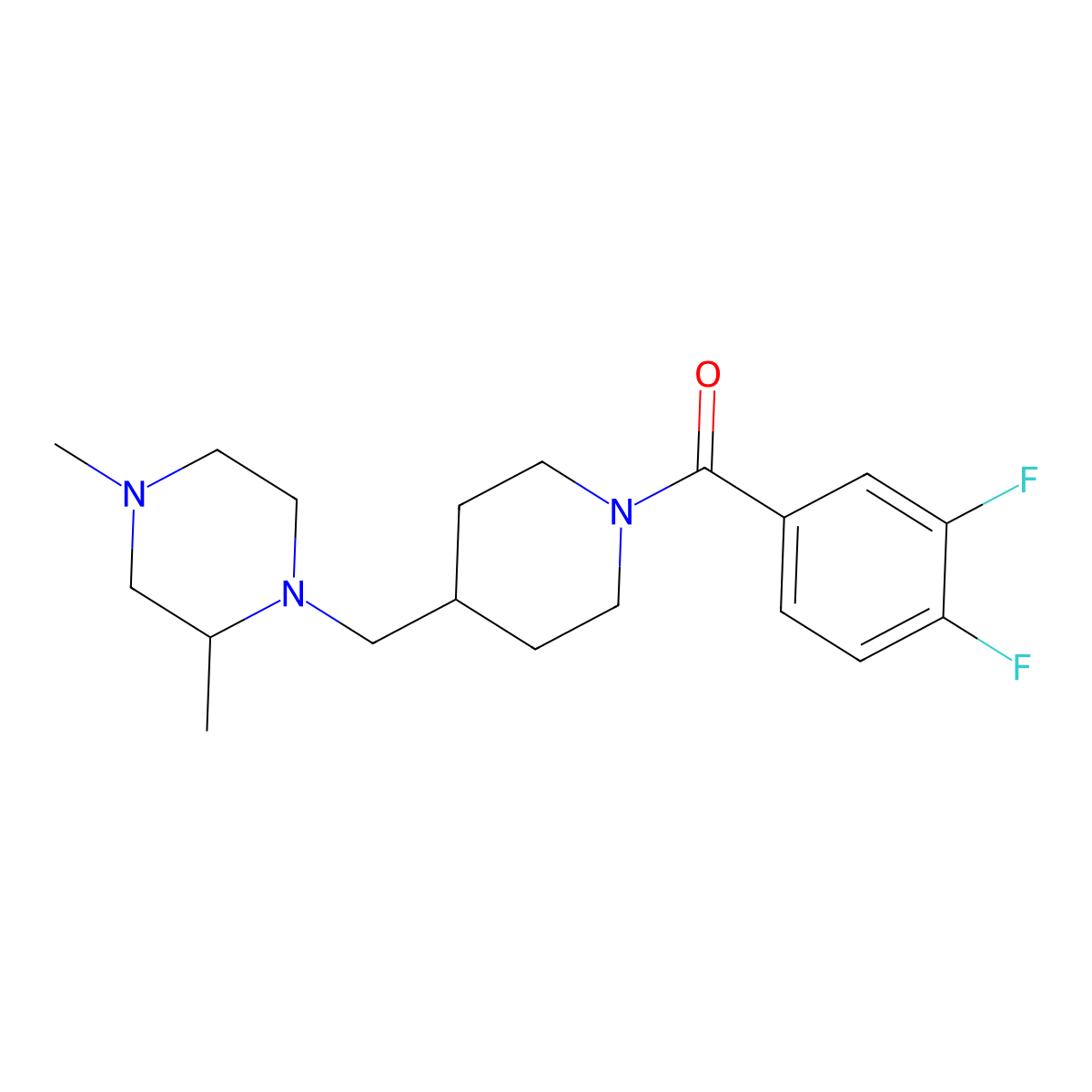 (3,4-Difluorophenyl)(4-((2,4-dimethylpiperazin-1-yl)methyl)piperidin-1-yl)methanone molecular structure, CAS 1421497-36-0