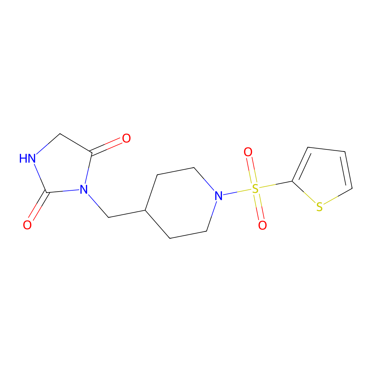3-((1-(Thiophen-2-ylsulfonyl)piperidin-4-yl)methyl)imidazolidine-2,4-dione molecular structure, CAS 1421497-46-2