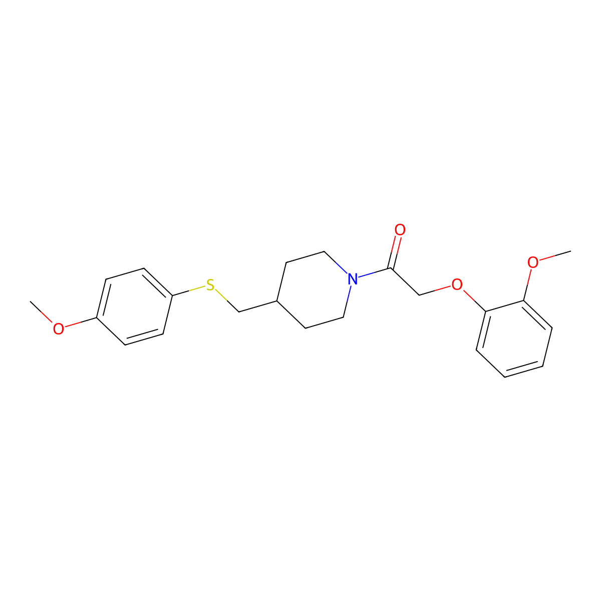 2-(2-Methoxyphenoxy)-1-(4-(((4-methoxyphenyl)thio)methyl)piperidin-1-yl)ethanone molecular structure, CAS 1421497-53-1