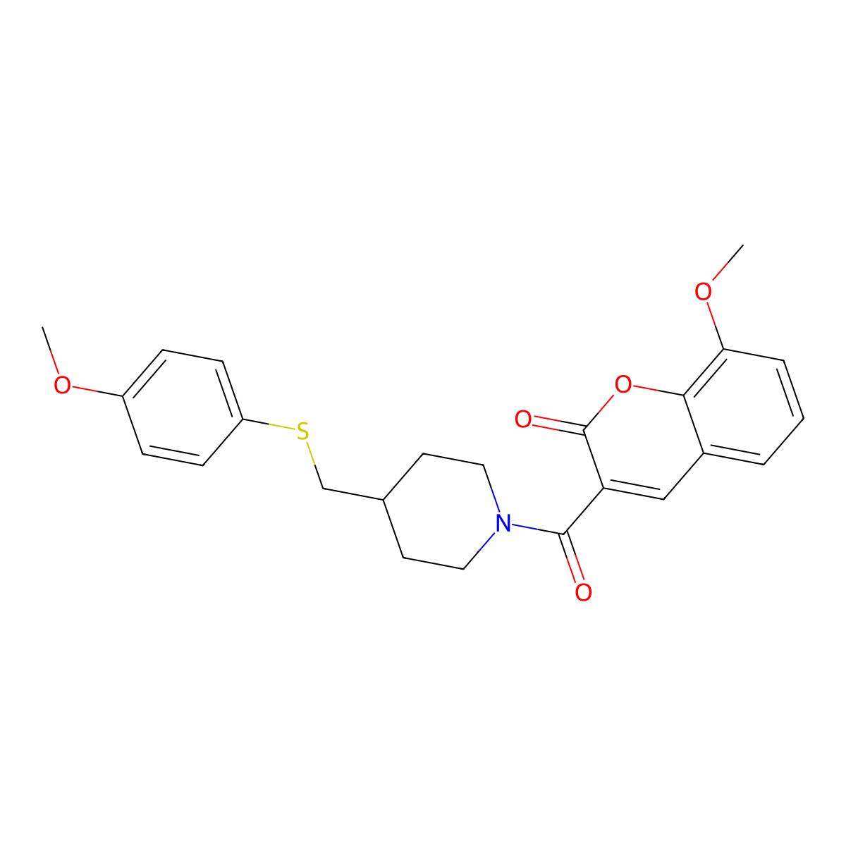 8-methoxy-3-(4-(((4-methoxyphenyl)thio)methyl)piperidine-1-carbonyl)-2H-chromen-2-one molecular structure, CAS 1421497-58-6
