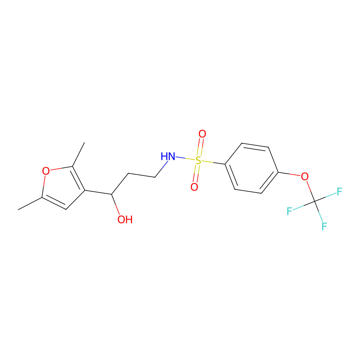 N-[3-(2,5-dimethylfuran-3-yl)-3-hydroxypropyl]-4-(trifluoromethoxy)benzene-1-sulfonamide molecular structure, CAS 1421497-84-8
