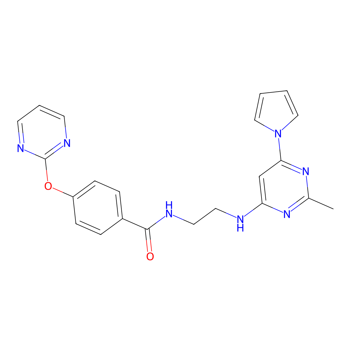 N-(2-{[2-methyl-6-(1H-pyrrol-1-yl)pyrimidin-4-yl]amino}ethyl)-4-(pyrimidin-2-yloxy)benzamide molecular structure, CAS 1421497-97-3