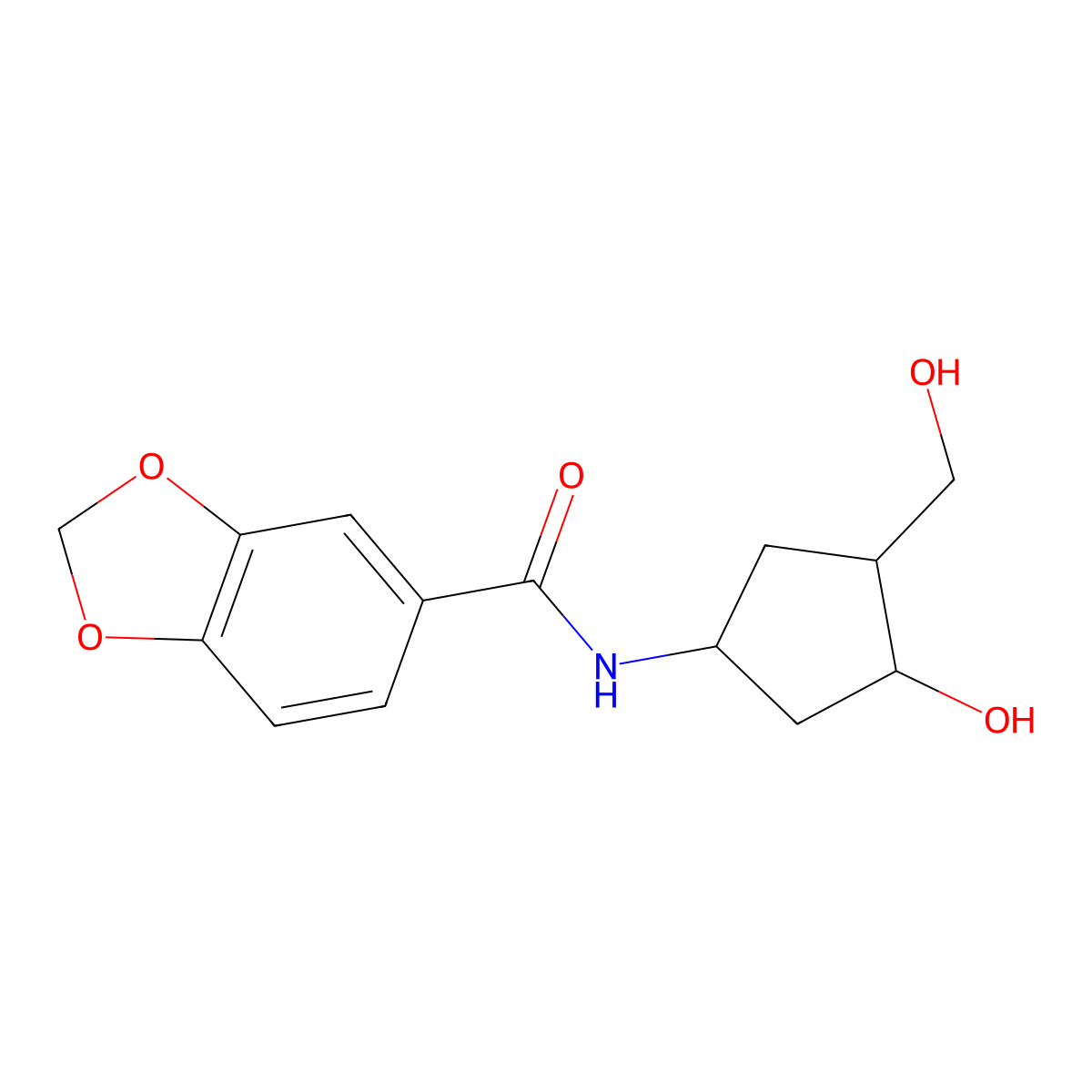 N-(3-hydroxy-4-(hydroxymethyl)cyclopentyl)benzo[d][1,3]dioxole-5-carboxamide molecular structure, CAS 1421498-00-1