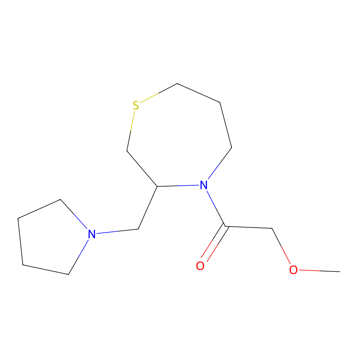 2-Methoxy-1-(3-(pyrrolidin-1-ylmethyl)-1,4-thiazepan-4-yl)ethanone molecular structure, CAS 1421498-02-3