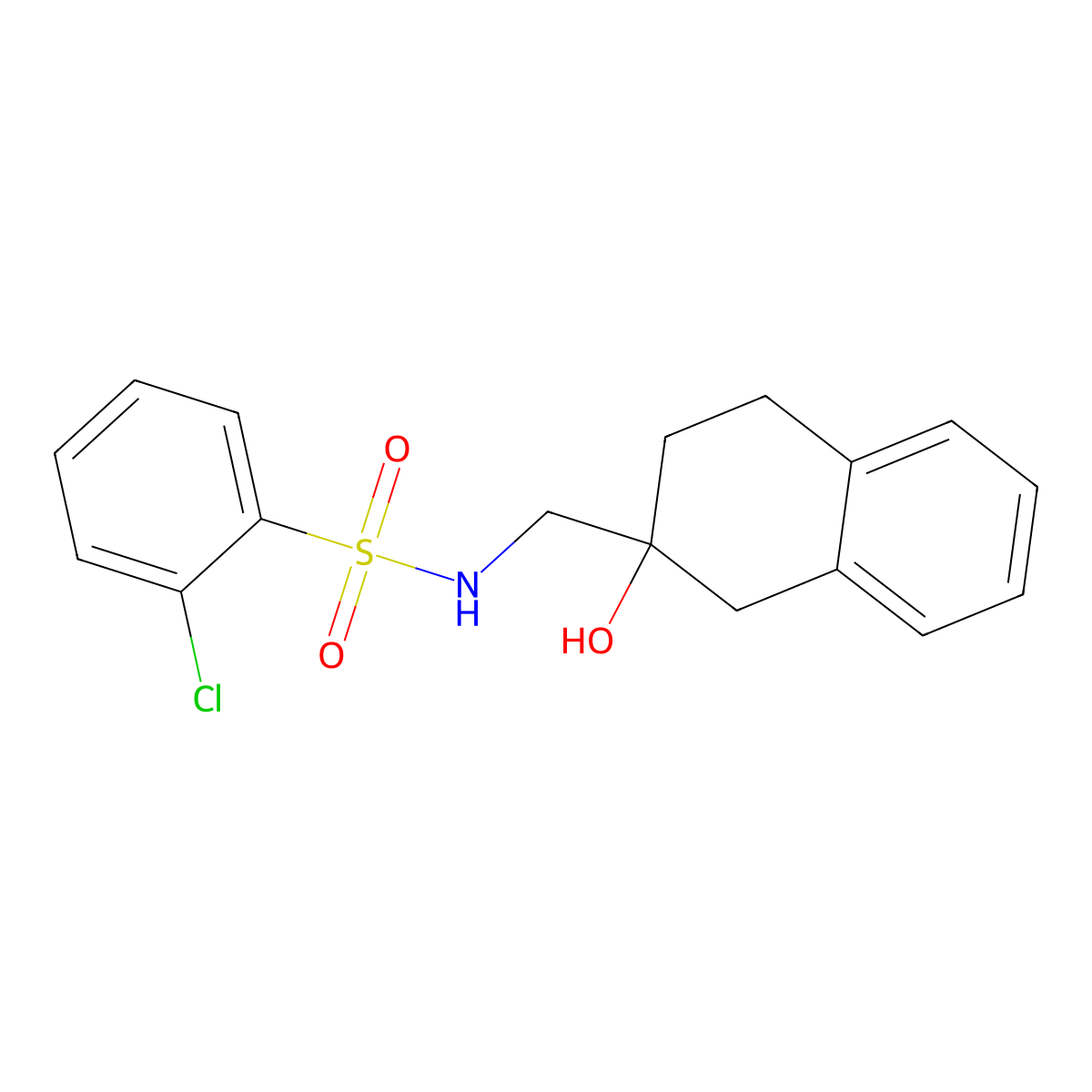2-chloro-N-((2-hydroxy-1,2,3,4-tetrahydronaphthalen-2-yl)methyl)benzenesulfonamide molecular structure, CAS 1421498-07-8