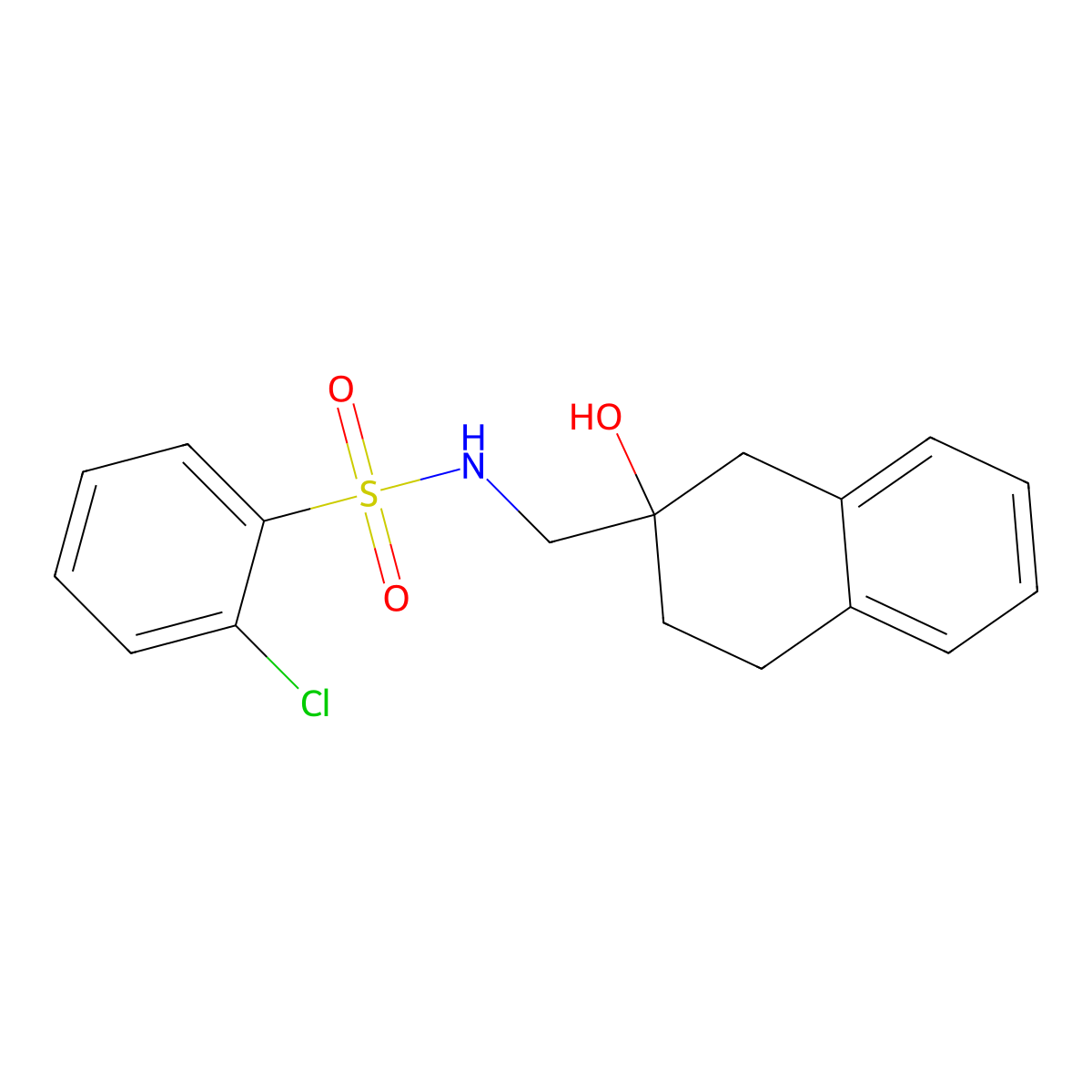 2-chloro-N-((2-hydroxy-1,2,3,4-tetrahydronaphthalen-2-yl)methyl)benzenesulfonamide molecular structure, CAS 1421498-07-8