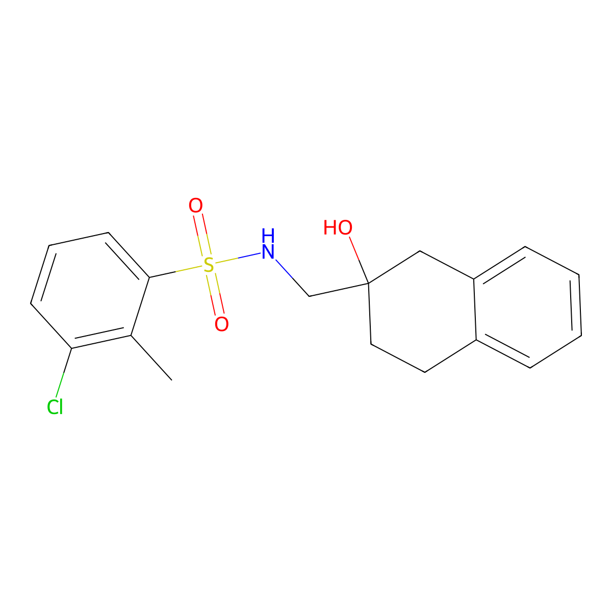 3-chloro-N-((2-hydroxy-1,2,3,4-tetrahydronaphthalen-2-yl)methyl)-2-methylbenzenesulfonamide molecular structure, CAS 1421498-12-5