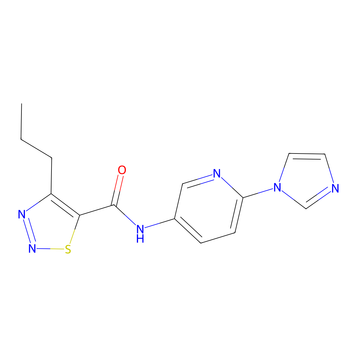 N-(6-(1H-imidazol-1-yl)pyridin-3-yl)-4-propyl-1,2,3-thiadiazole-5-carboxamide molecular structure, CAS 1421498-17-0