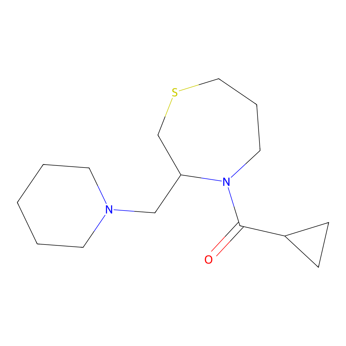 4-Cyclopropanecarbonyl-3-[(piperidin-1-yl)methyl]-1,4-thiazepane molecular structure, CAS 1421498-25-0