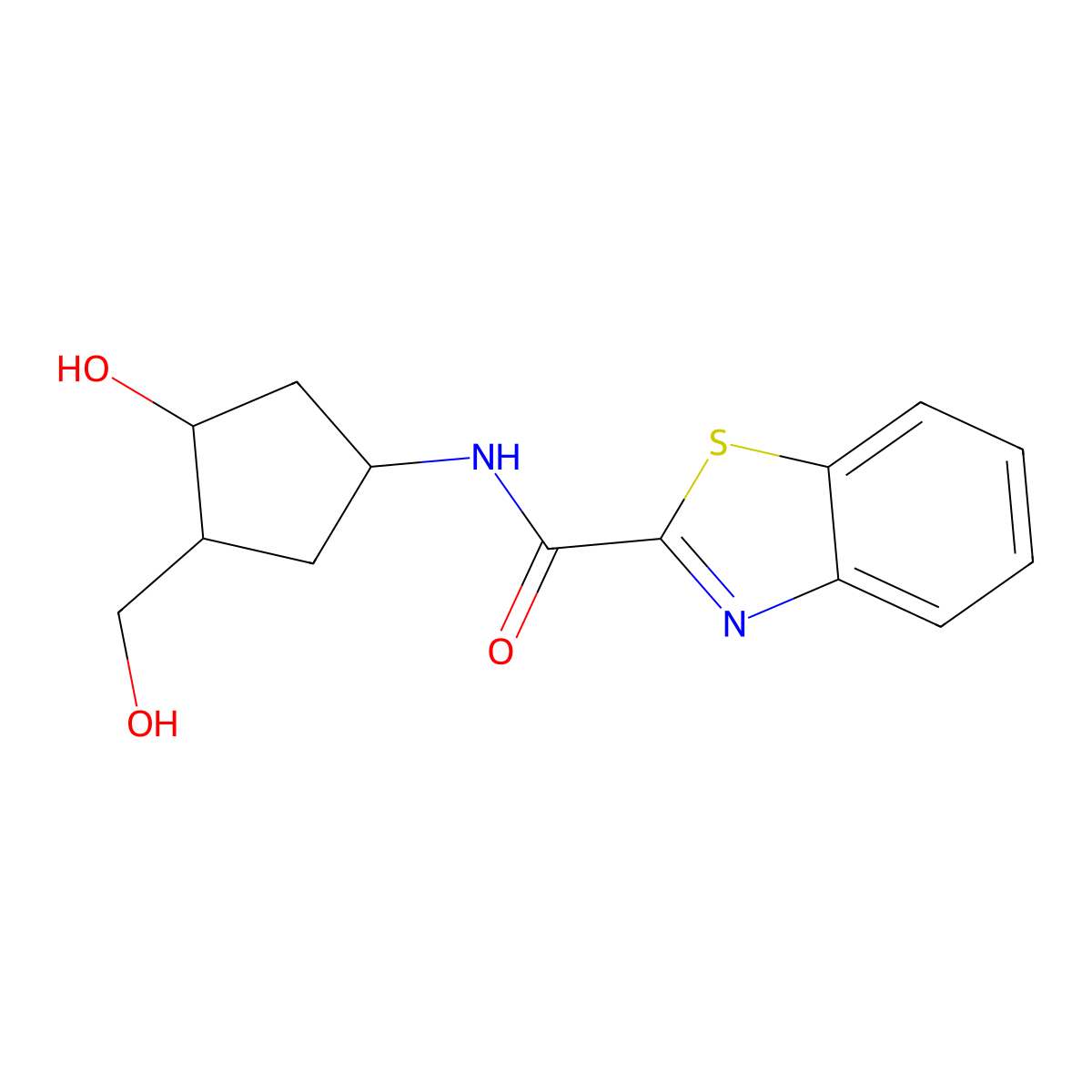 N-(3-hydroxy-4-(hydroxymethyl)cyclopentyl)benzo[d]thiazole-2-carboxamide molecular structure, CAS 1421498-28-3