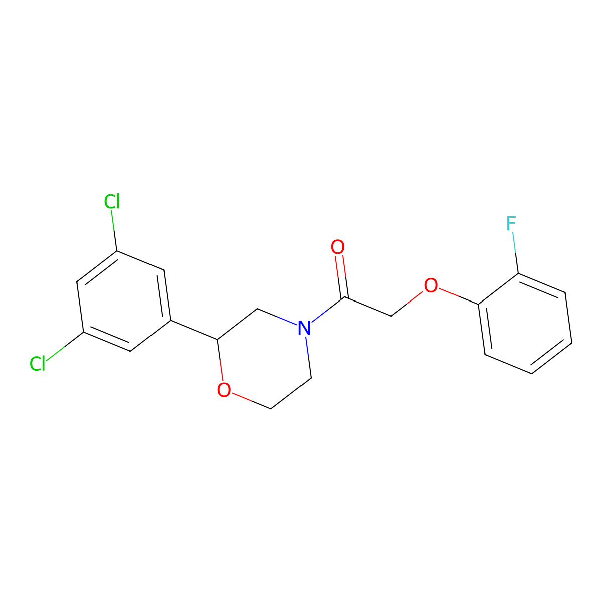 1-(2-(3,5-Dichlorophenyl)morpholino)-2-(2-fluorophenoxy)ethanone molecular structure, CAS 1421498-32-9