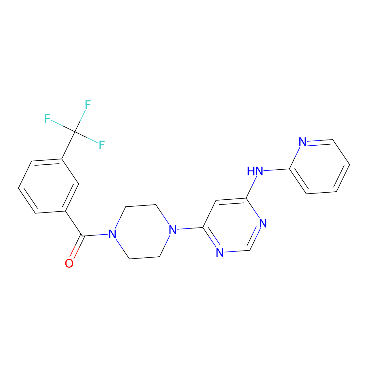 (4-(6-(Pyridin-2-ylamino)pyrimidin-4-yl)piperazin-1-yl)(3-(trifluoromethyl)phenyl)methanone molecular structure, CAS 1421498-34-1